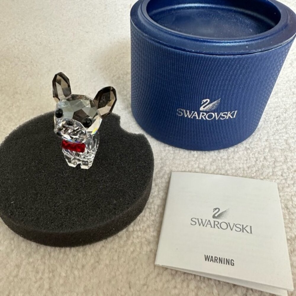 Swarovski dog figurine with red bow tie and box